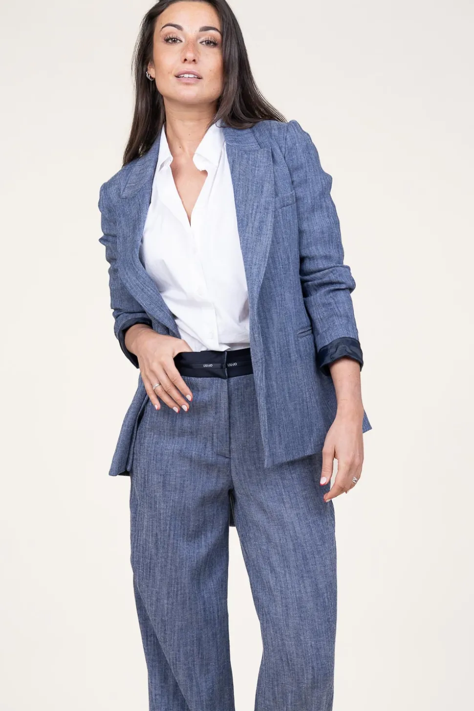 Denim Look Wrap Blazer Fancy | Blue... | Liu Jo | Little Soho