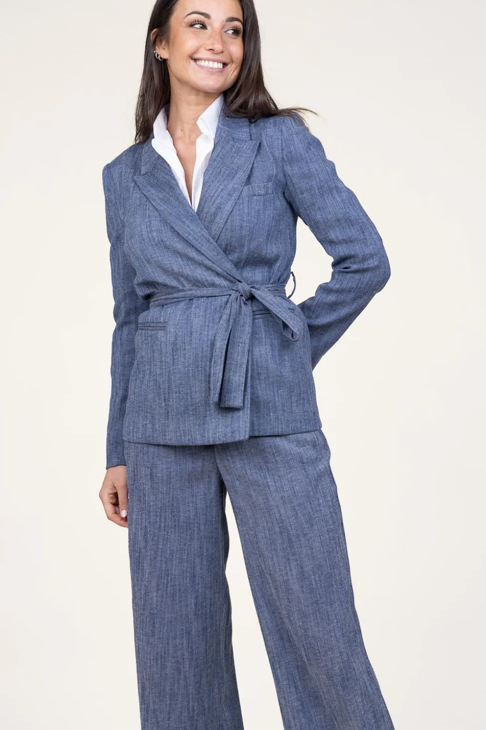 Denim Look Wrap Blazer Fancy | Blue... | Liu Jo | Little Soho