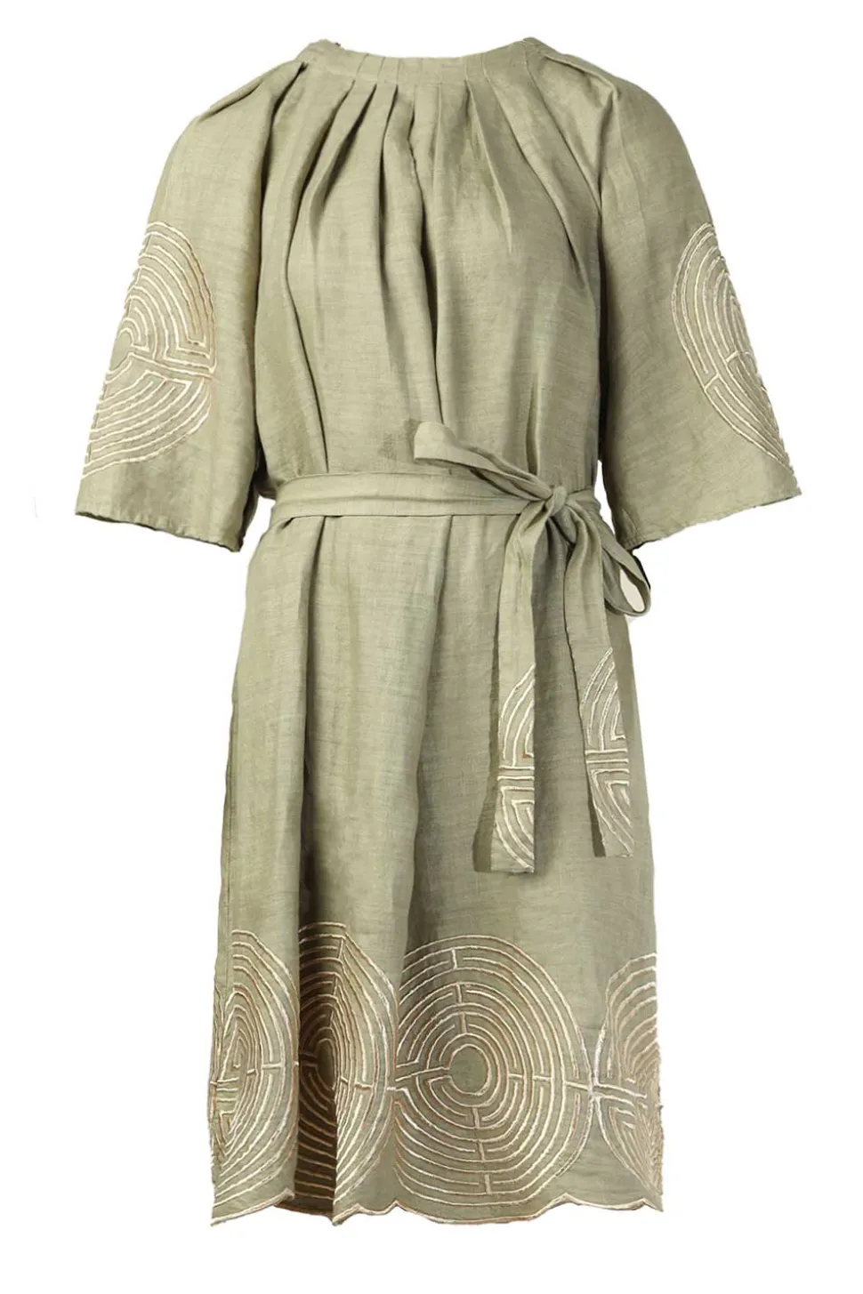 Dress With Labyrinth Embroidery Zoe | Green... | Greek Archaic Kori | Little Soho