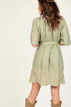 Dress With Labyrinth Embroidery Zoe | Green... | Greek Archaic Kori | Little Soho