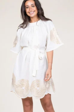 Dress With Labyrinth Embroidery Lilly | Gold... | Greek Archaic Kori | Little Soho