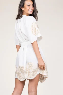 Dress With Labyrinth Embroidery Lilly | Gold... | Greek Archaic Kori | Little Soho