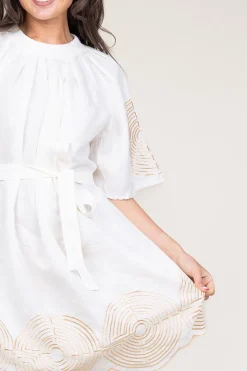 Dress With Labyrinth Embroidery Lilly | Gold... | Greek Archaic Kori | Little Soho