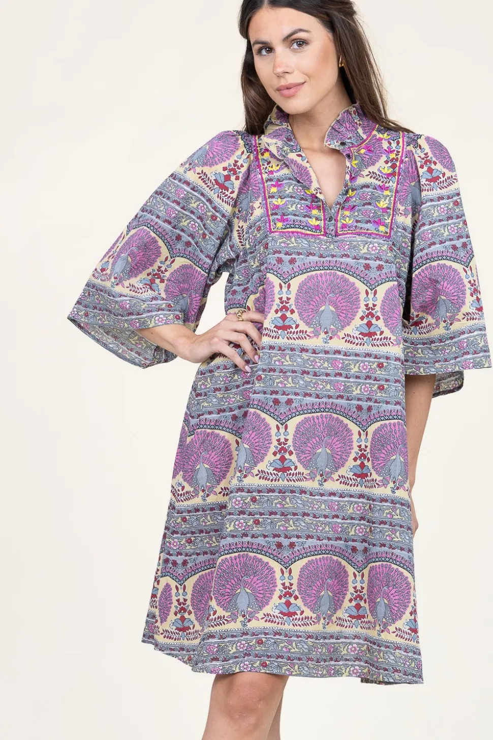 Dress With Print And Embroidery Tala | Multi... | Antik Batik | Little Soho
