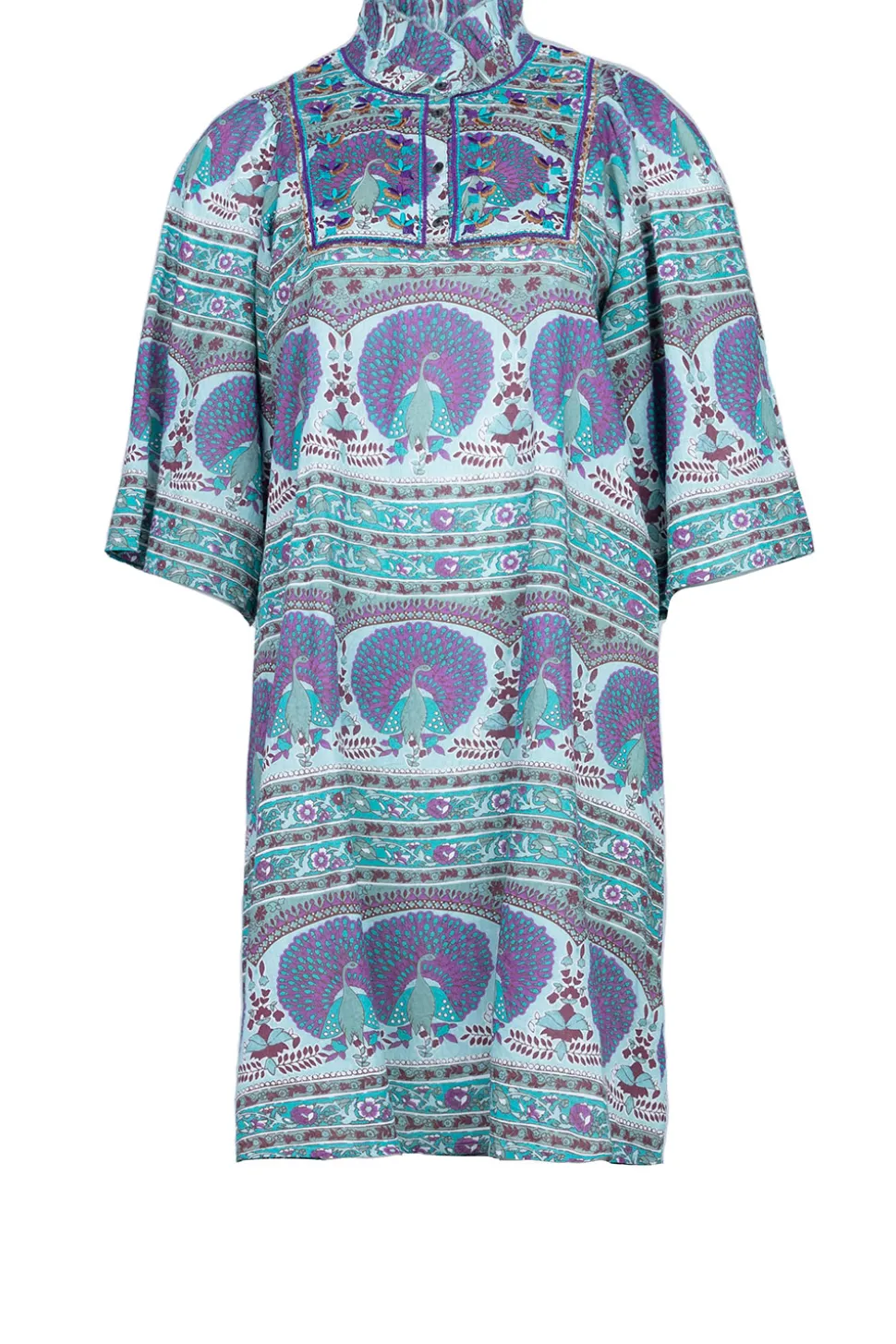 Dress With Print And Embroidery Tala | Blue... | Antik Batik | Little Soho