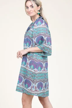 Dress With Print And Embroidery Tala | Blue... | Antik Batik | Little Soho