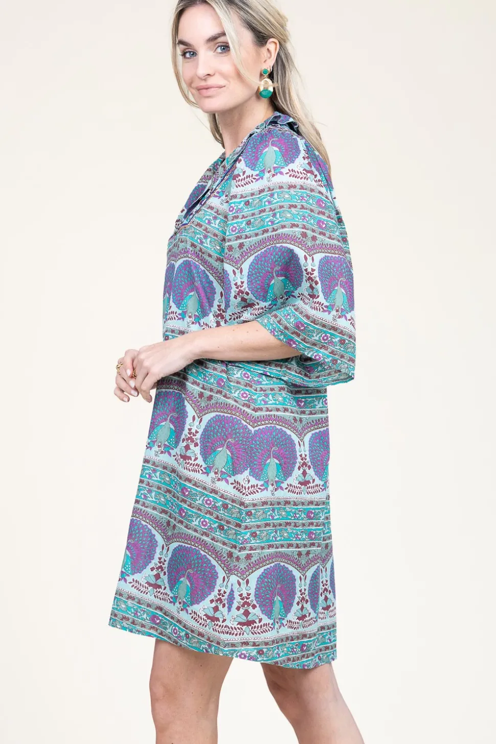 Dress With Print And Embroidery Tala | Blue... | Antik Batik | Little Soho