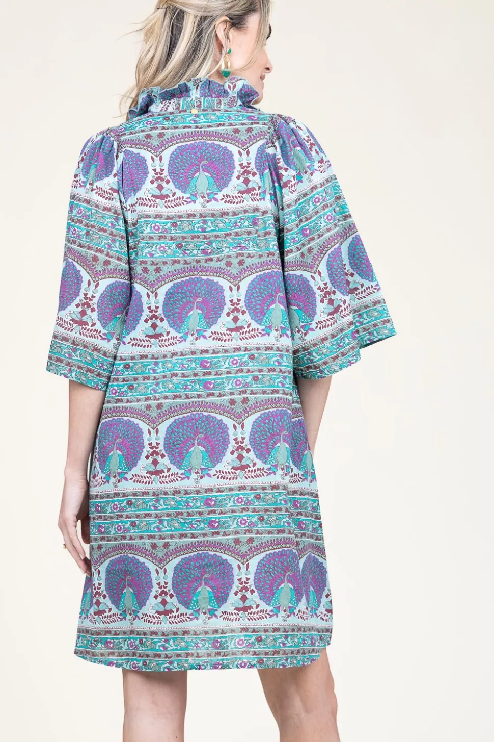 Dress With Print And Embroidery Tala | Blue... | Antik Batik | Little Soho