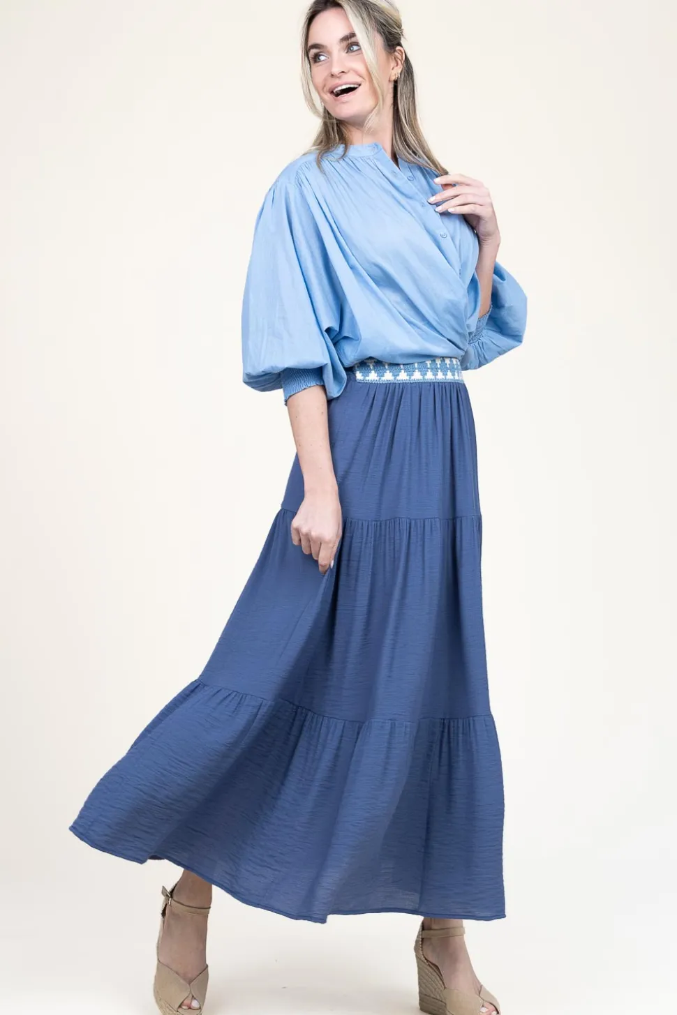 Ecovero Maxi Skirt With Crochet Detail Issa | Blue... | Louizon | Little Soho