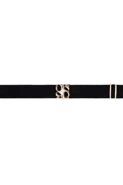 Elastic Belt With Gold Logo Motif | Zwart... | Dante 6 | Little Soho
