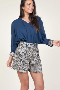Embroidery Short Daphne | Blue... | Greek Archaic Kori | Little Soho