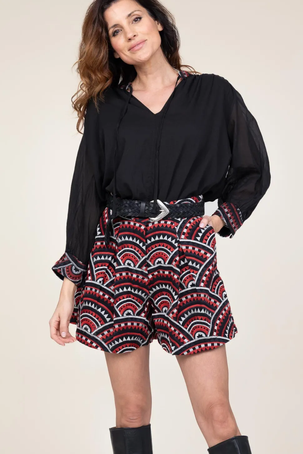 Embroidery Short Daphne | Red... | Greek Archaic Kori | Little Soho