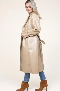 Faux Leather Lacquer Trenchcoat Marceau | Camel... | Dante 6 | Little Soho