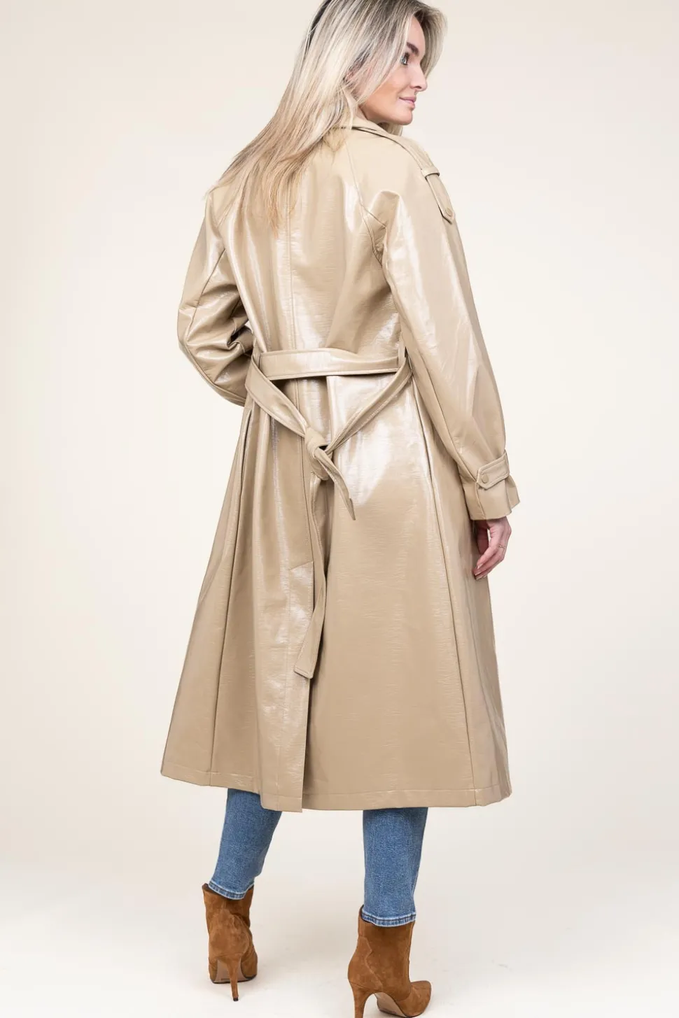 Faux Leather Lacquer Trenchcoat Marceau | Camel... | Dante 6 | Little Soho