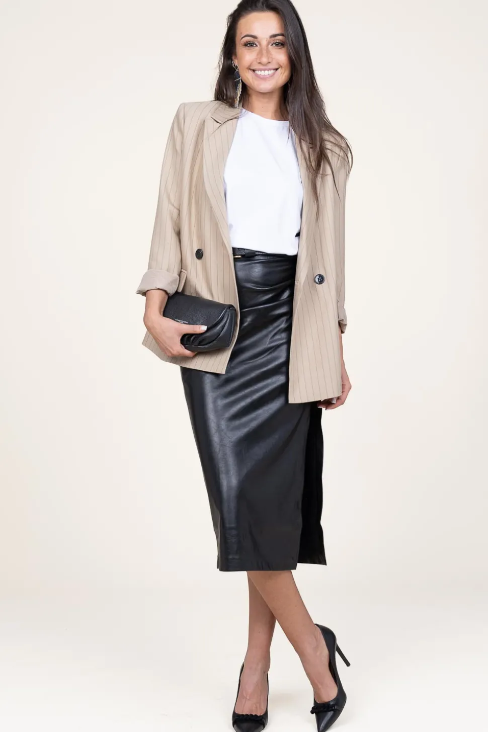 Faux Leather Stretch Skirt Seema | Black... | Second Female | Little Soho