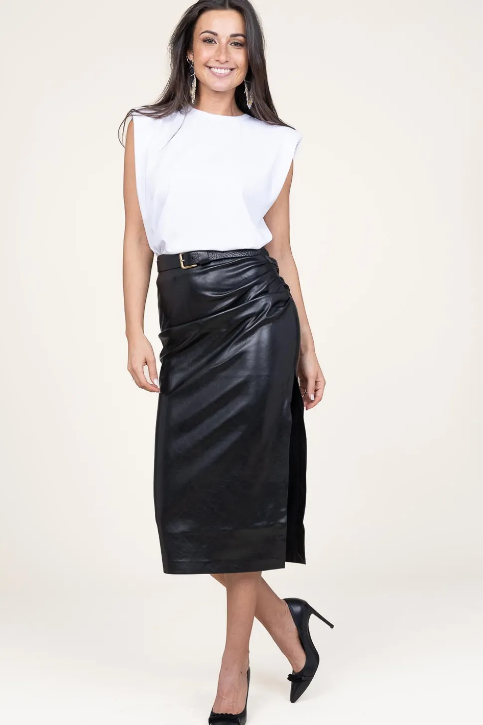 Faux Leather Stretch Skirt Seema | Black... | Second Female | Little Soho