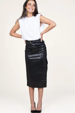 Faux Leather Stretch Skirt Seema | Black... | Second Female | Little Soho