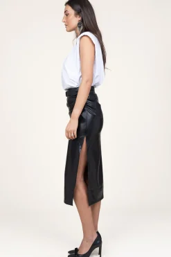 Faux Leather Stretch Skirt Seema | Black... | Second Female | Little Soho