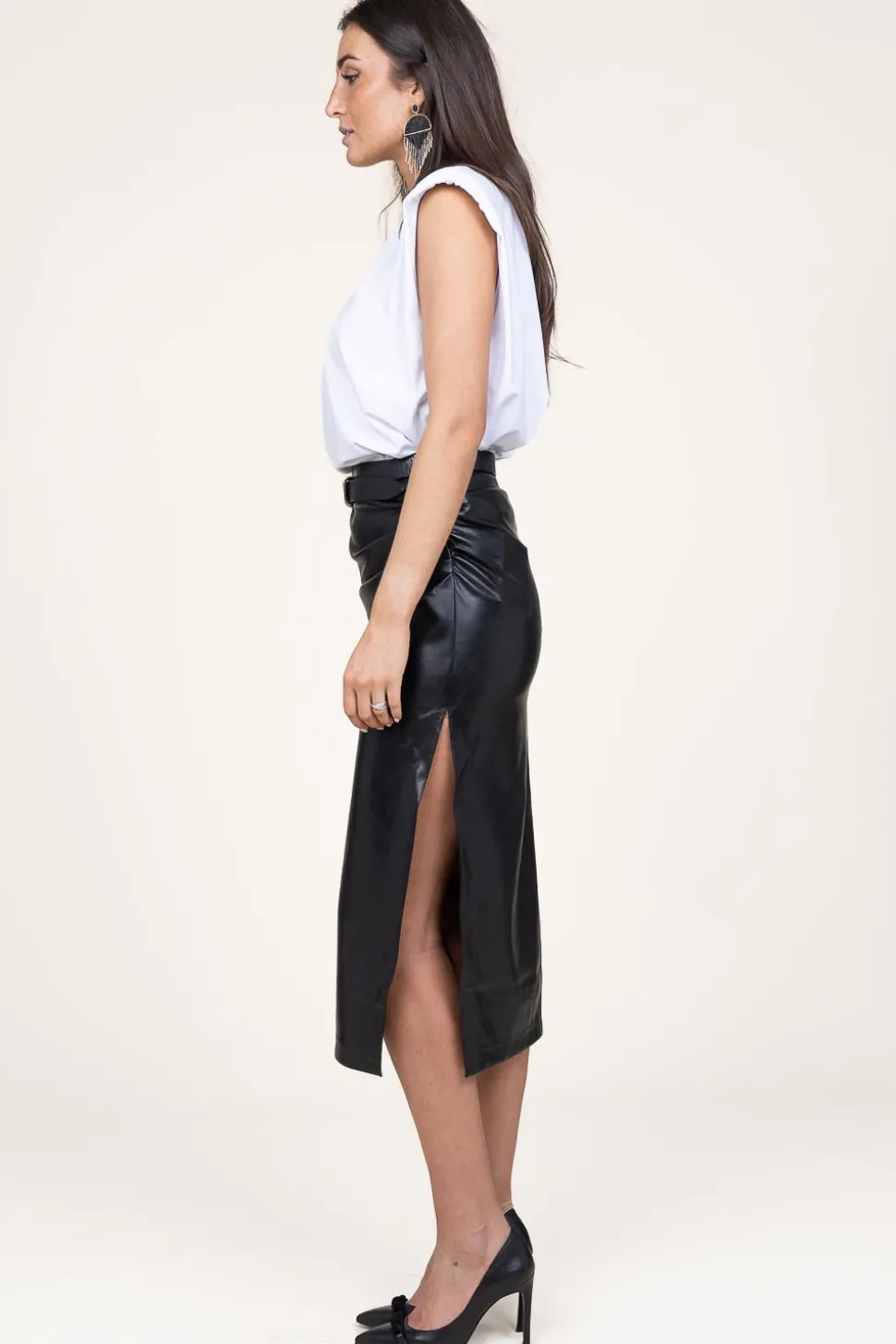 Faux Leather Stretch Skirt Seema | Black... | Second Female | Little Soho