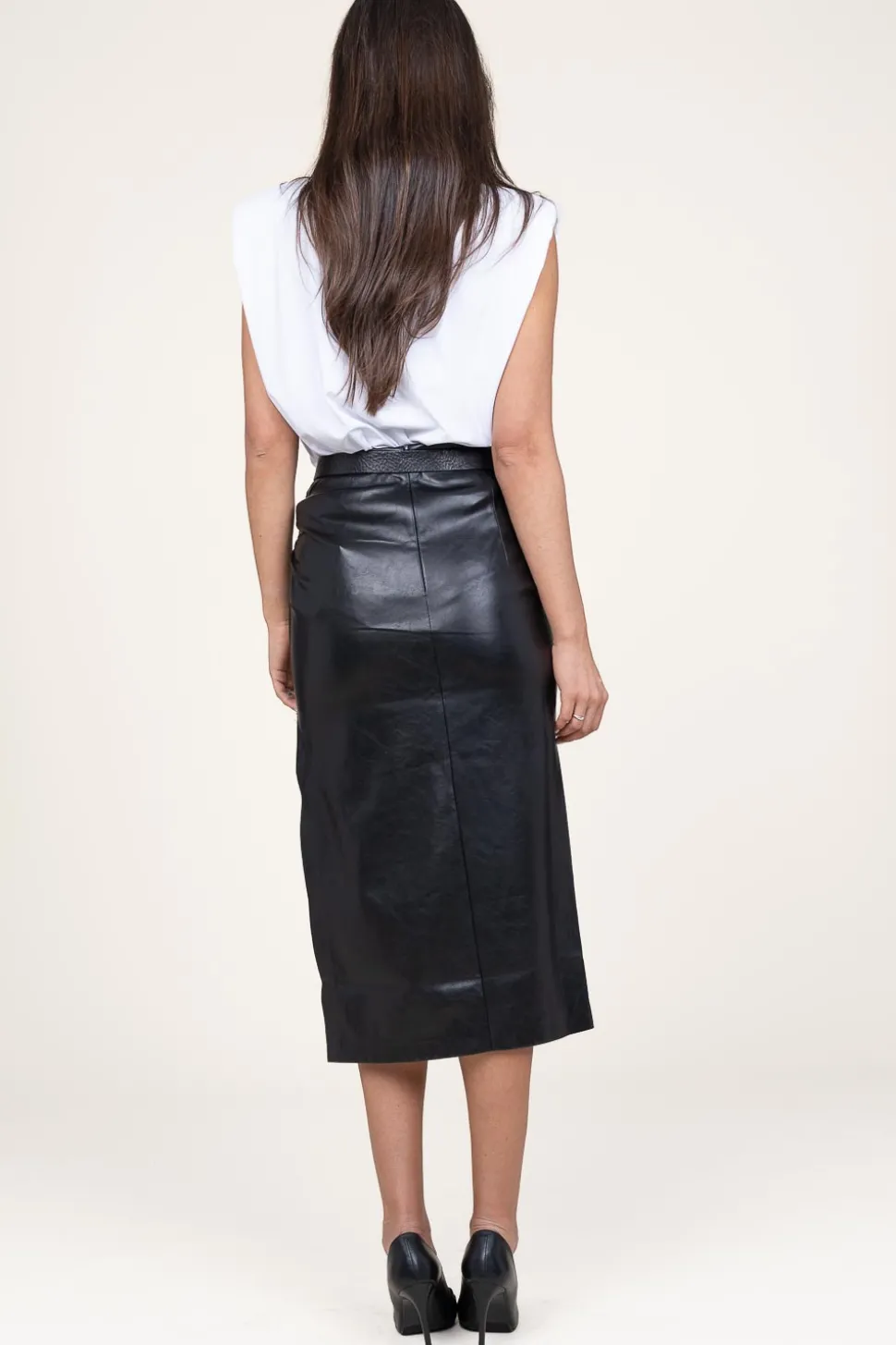 Faux Leather Stretch Skirt Seema | Black... | Second Female | Little Soho