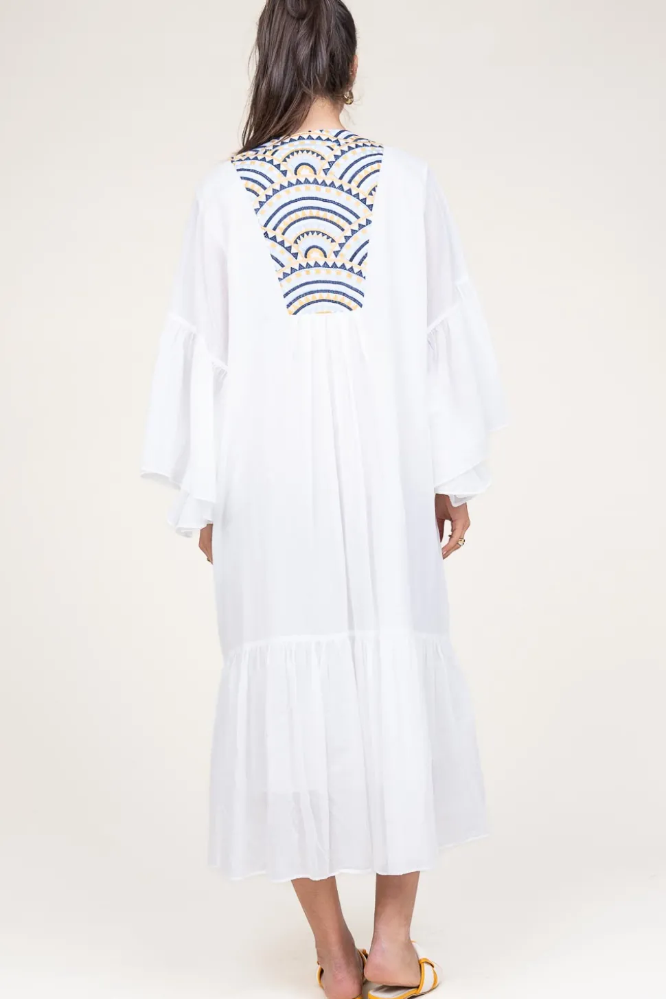 Flowy Embroidered Maxi Dress Ireen | White... | Greek Archaic Kori | Little Soho
