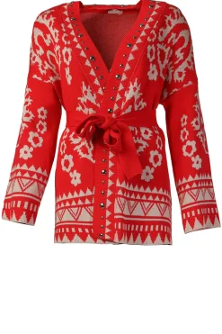 Jacquard Cardigan With Studs Pergola | Red... | Liu Jo | Little Soho