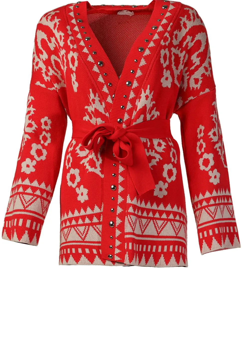 Jacquard Cardigan With Studs Pergola | Red... | Liu Jo | Little Soho