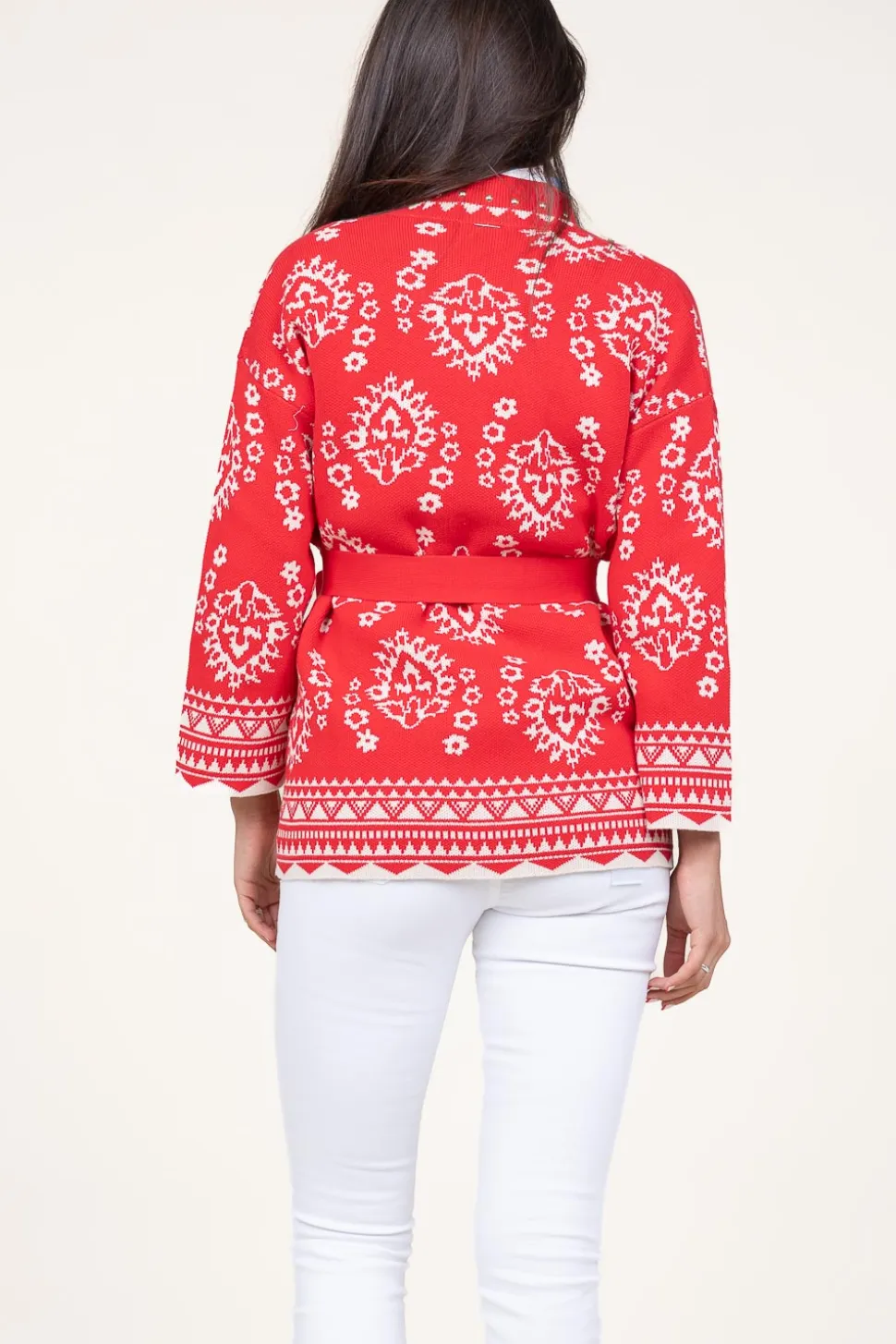 Jacquard Cardigan With Studs Pergola | Red... | Liu Jo | Little Soho