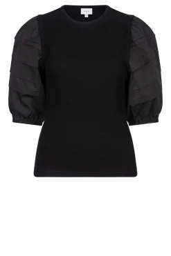 Jersey Top With Poplin Sleeves Elyse | Black... | Dante 6 | Little Soho