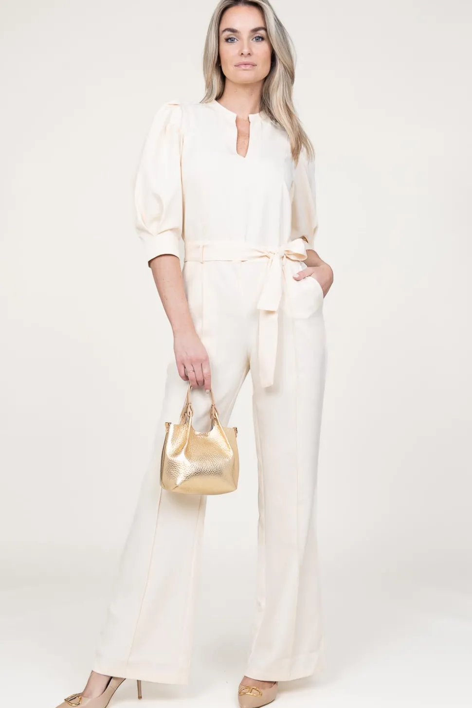 Jumpsuit With Bow Belt Hellen | Natural... | Aaiko | Little Soho