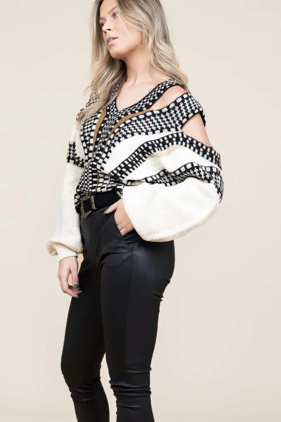 Knitted Sweater With Cut-Outs Misaki | Natural... | Mes Demoiselles | Little Soho