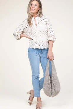 Lace Blouse With Puffed Sleeves Afira | Natural... | Dante 6 | Little Soho