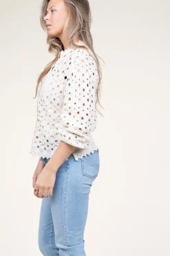 Lace Blouse With Puffed Sleeves Afira | Natural... | Dante 6 | Little Soho