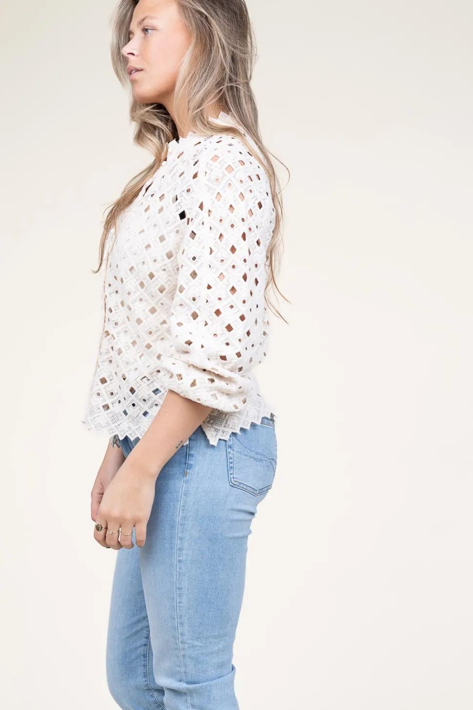 Lace Blouse With Puffed Sleeves Afira | Natural... | Dante 6 | Little Soho