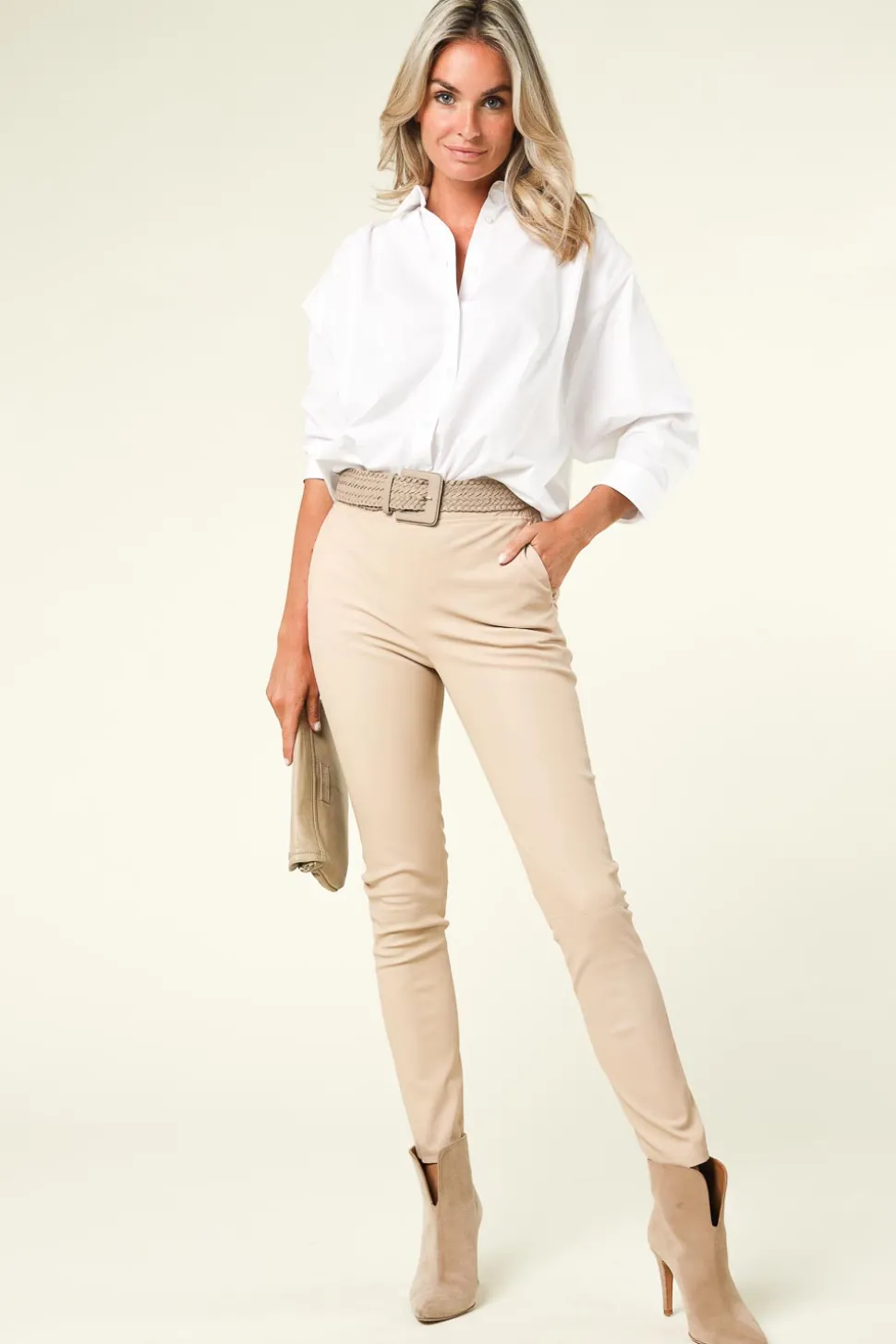 Lambskin Stretch Leggings Lebon | Natural | Dante 6 | Little Soho