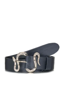 Leather Belt With Snake Buckle Snake | Black... | Depeche | Little Soho