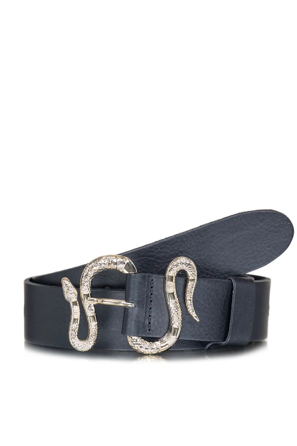 Leather Belt With Snake Buckle Snake | Black... | Depeche | Little Soho