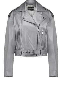 Leather Biker Jacket Savannah | Silver... | Studio Ar | Little Soho