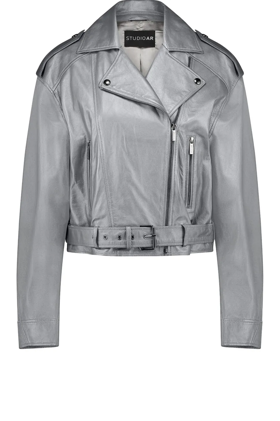 Leather Biker Jacket Savannah | Silver... | Studio Ar | Little Soho