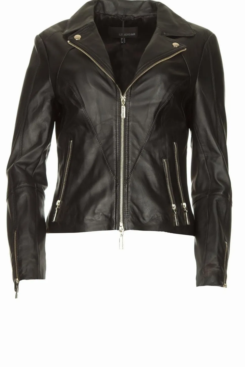 Leather Biker Jacket With Zip Details Cherry | Black... | Studio Ar | Little Soho