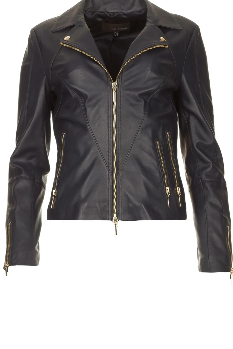 Leather Biker Jacket With Zip Details Cherry | Blue... | Studio Ar | Little Soho
