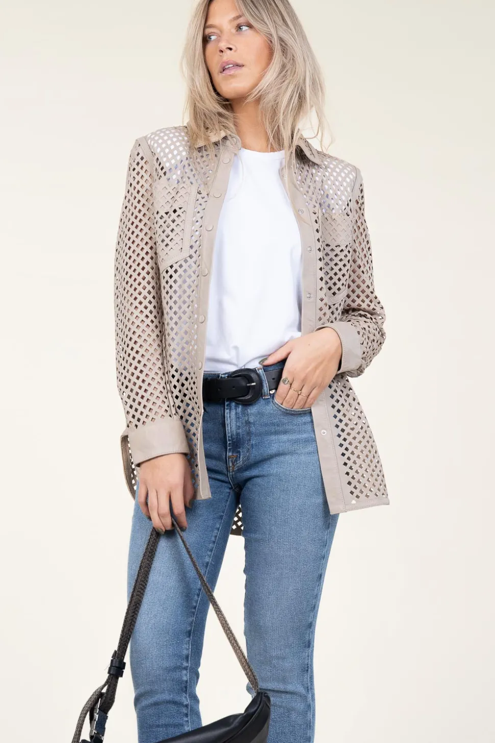 Leather Blouse Tjez | Taupe... | Ibana | Little Soho