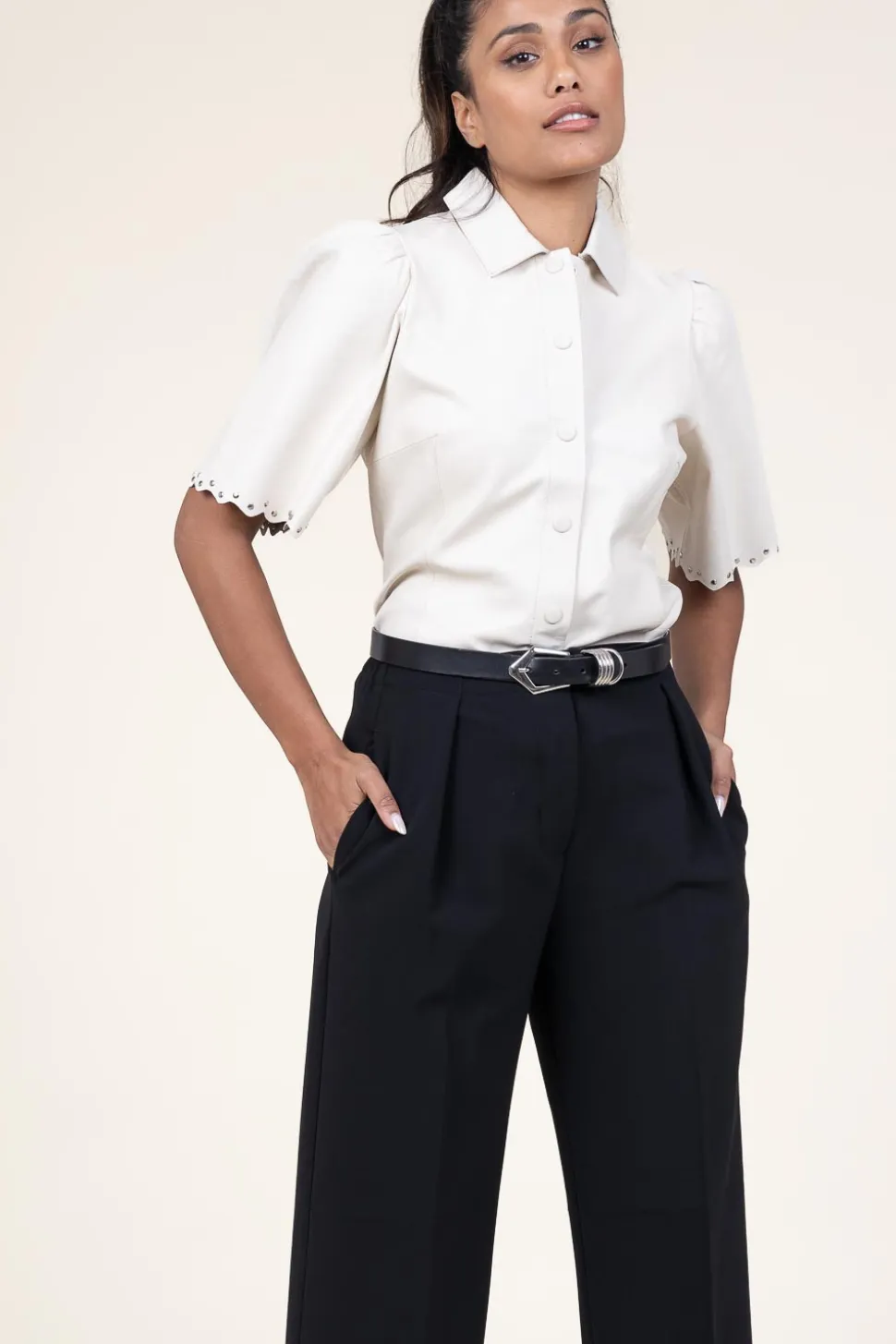 Leather Blouse With Studs Tanra | Natural... | Ibana | Little Soho