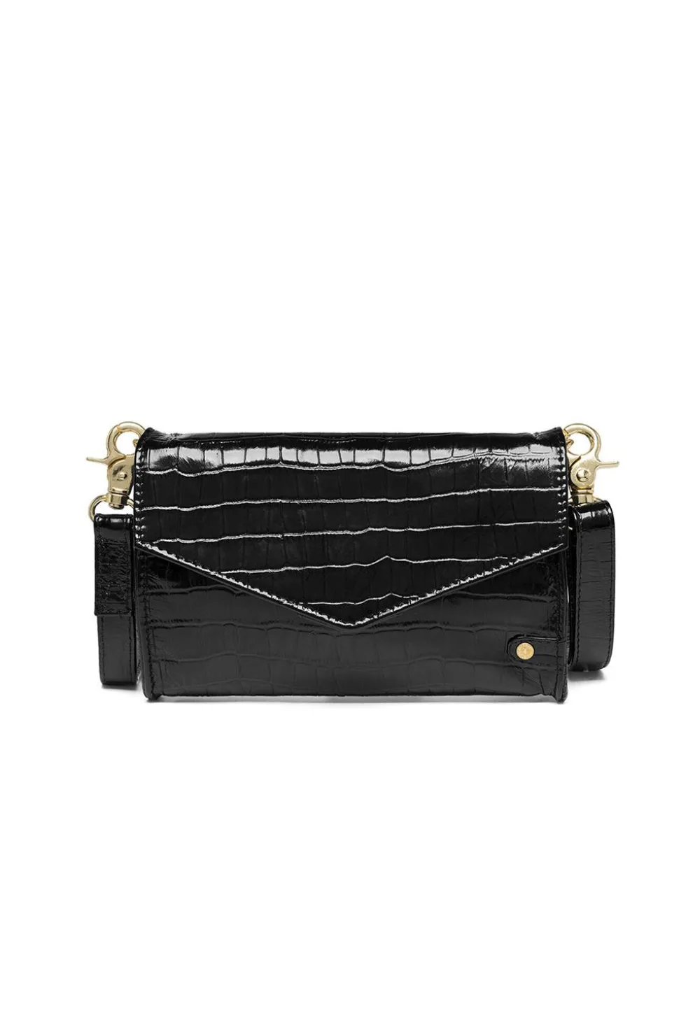 Leather Clutch With Croco Print Motif | Black... | Depeche | Little Soho