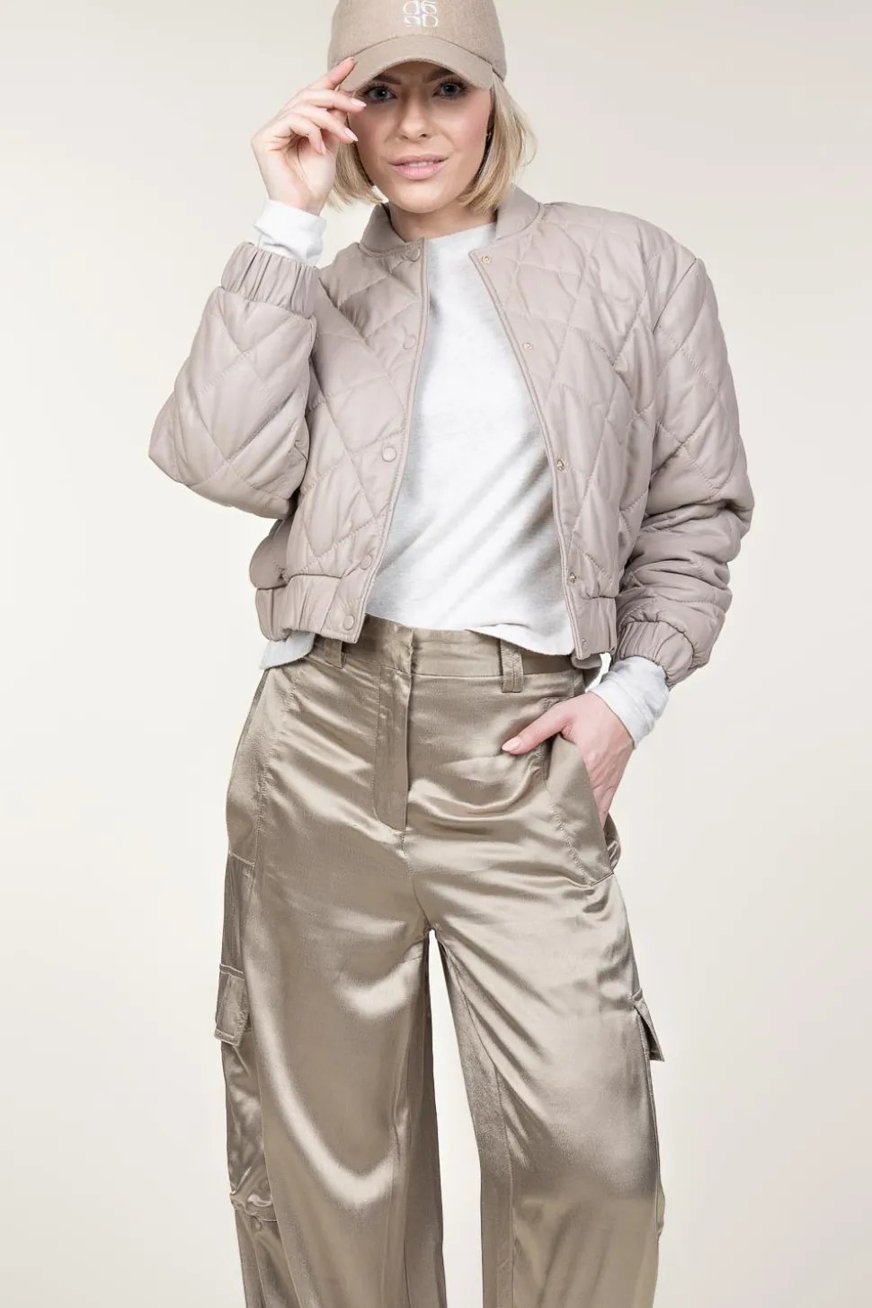 Leather Padded Jacket Jeromy | Taupe... | Ibana | Little Soho