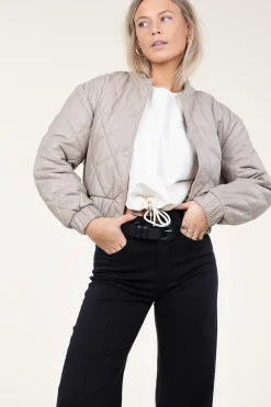 Leather Padded Jacket Jeromy | Taupe... | Ibana | Little Soho