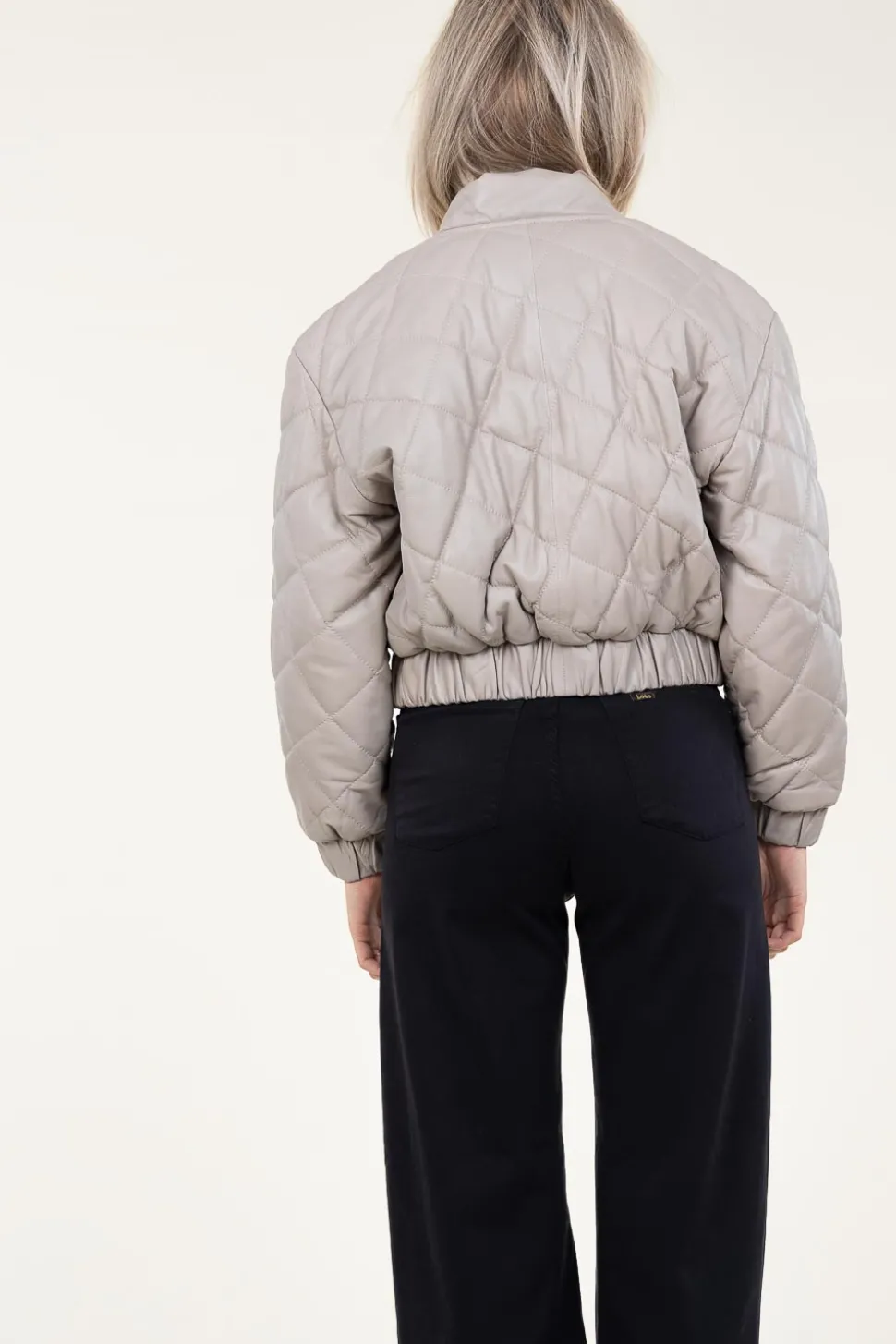 Leather Padded Jacket Jeromy | Taupe... | Ibana | Little Soho