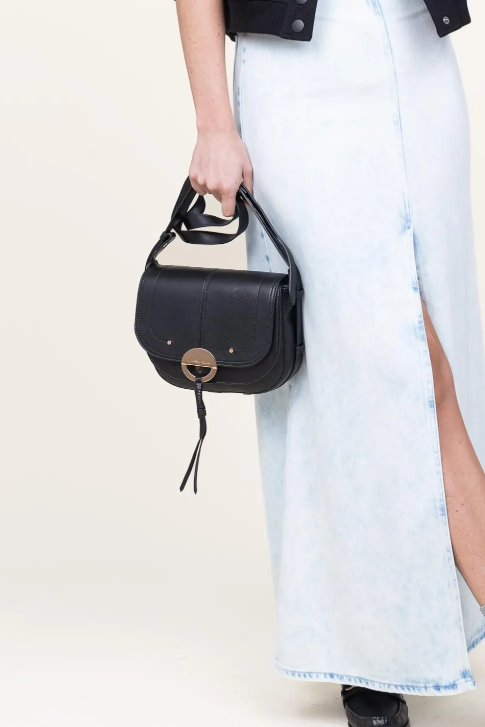 Leather Shoulder Bag Havane | Black... | Vanessa Bruno | Little Soho