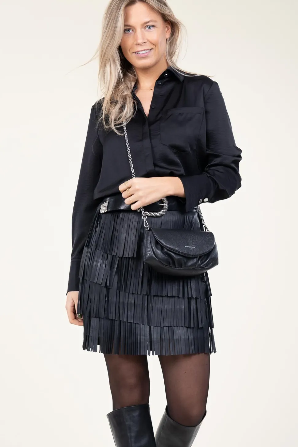 Leather Skirt With Frills Sivan | Black... | Ibana | Little Soho