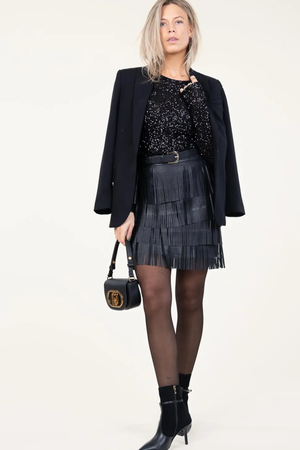 Leather Skirt With Frills Sivan | Black... | Ibana | Little Soho